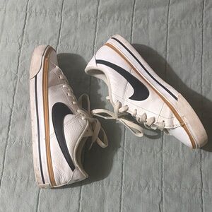 Nike White Sneakers with Black Swoosh and Tan Trim